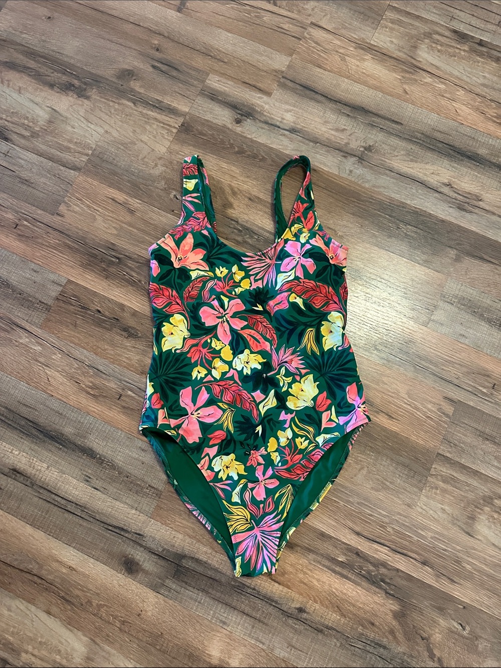 Old Navy Emerald Green Swim One Piece with Floral Design